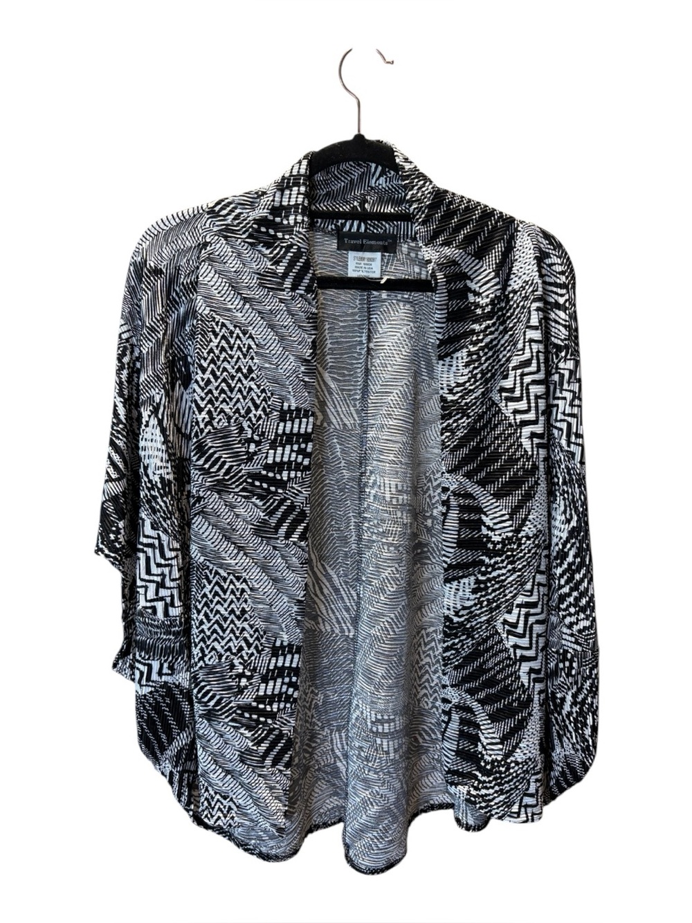Travel Elements Black & White Open-Front Textured Patterned Women's Cardigan